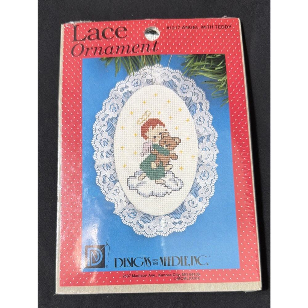 Vintage Designs For Needle Lace Ornament Cross Stitch Kit #1217 Angel With Teddy